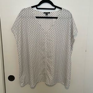 Hilary Radley Ladies' V-Neck Blouse, White with Black Polka Dots (XXL)